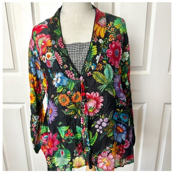 Pero floral and check cotton silk  top NWT - Picture 1 of 15